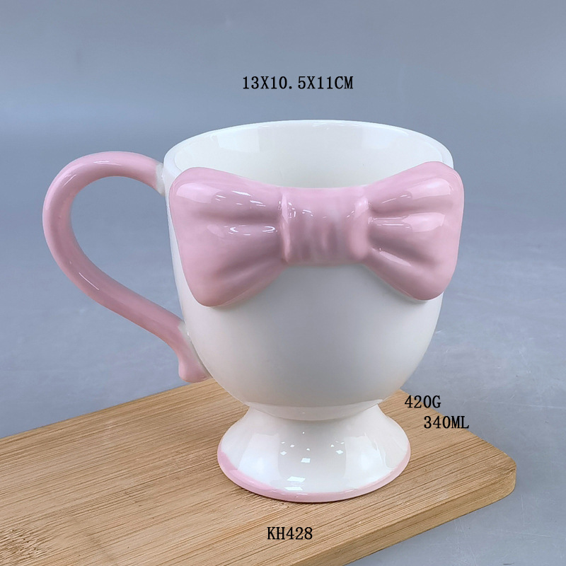 Creativo y exquisito corazón de una niña arco taza de helado de cerámica de alto valor de cara taza de café taza de postre taza de pies altos