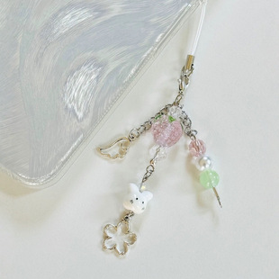 Sweet Summer Fresh Strawberry Flower Long Mobile Phone Chain Four-Leaf Clover Mobile Phone Chain Ccd Chain Student Bag Pendant