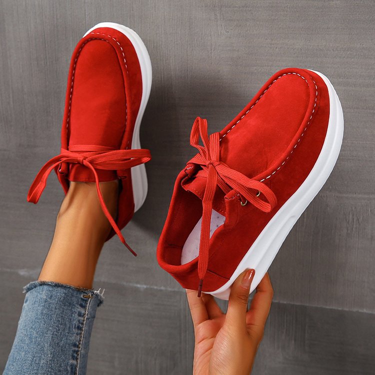 Chaussures pour femmes mocassins à semelles épaisses à lacets sur le devant talon compensé chaussures d'extérieur décontractées_voghion.com