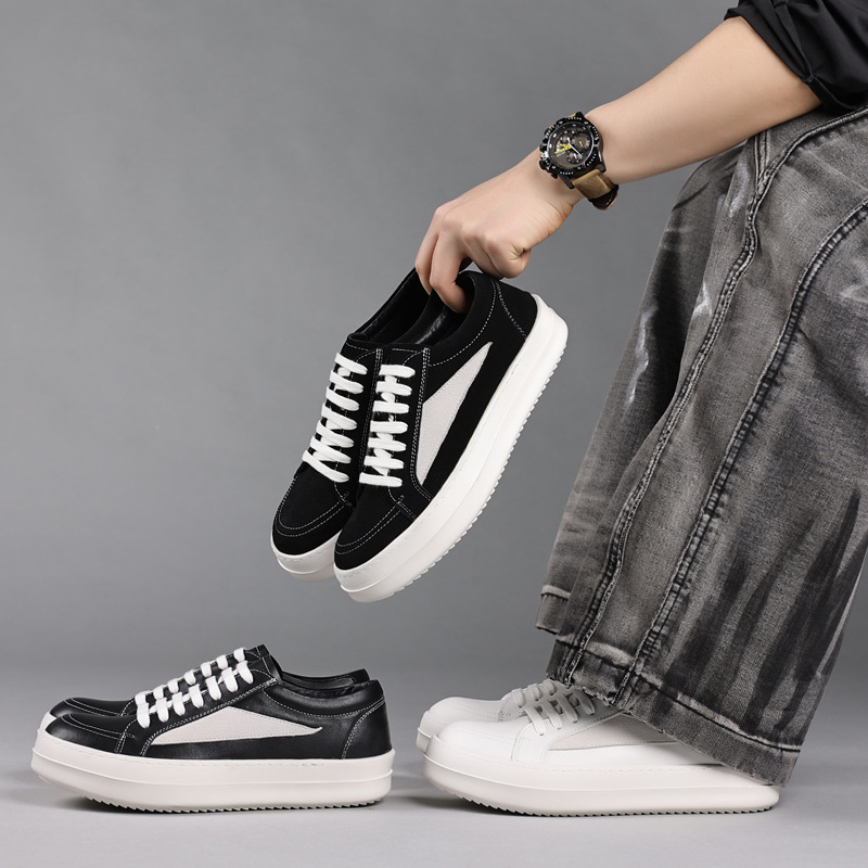 Ro zapatos de hombre de cuero respirado nicho de moda casual zapatos de hombre zapatos de pan americano zapatos de hombre con suela gruesa