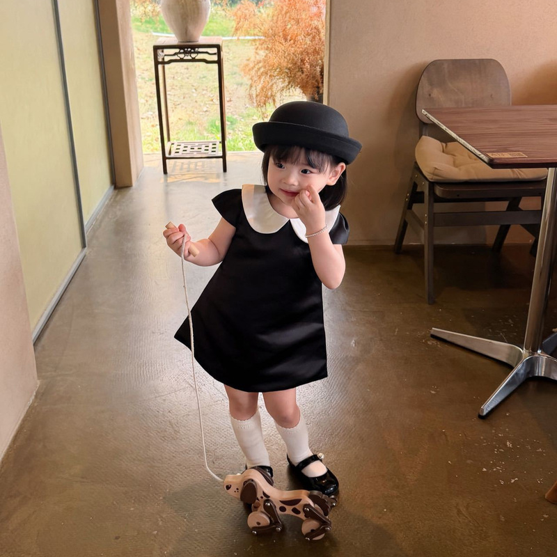 French Style Girls' Doll Collar Dress 26 Summer Kidsren's Hepburn Style Elegant Puff Sleeve Cute Dress for Baby Girls French Style Girls' Doll Collar Dress 26 Summer Kidsren's Hepburn Style Elegant Puff Sleeve Cute Dress for Baby Girls