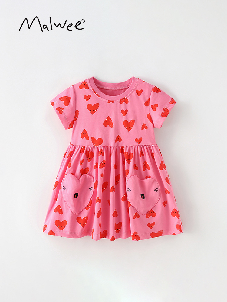 Malwee vestido infantil de verano nuevo vestido infantil europeo y americano vestido de princesa de estilo extranjero vestido de cuello redondo vestido de niña de manga corta