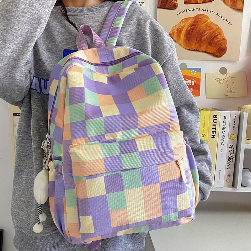 Nuevas mochilas escolares coloridas de gran capacidad con capacidad de celosía retro INS estudiantes mochilas escolares coreanas mochilas escolares de secundaria mochilas mochila