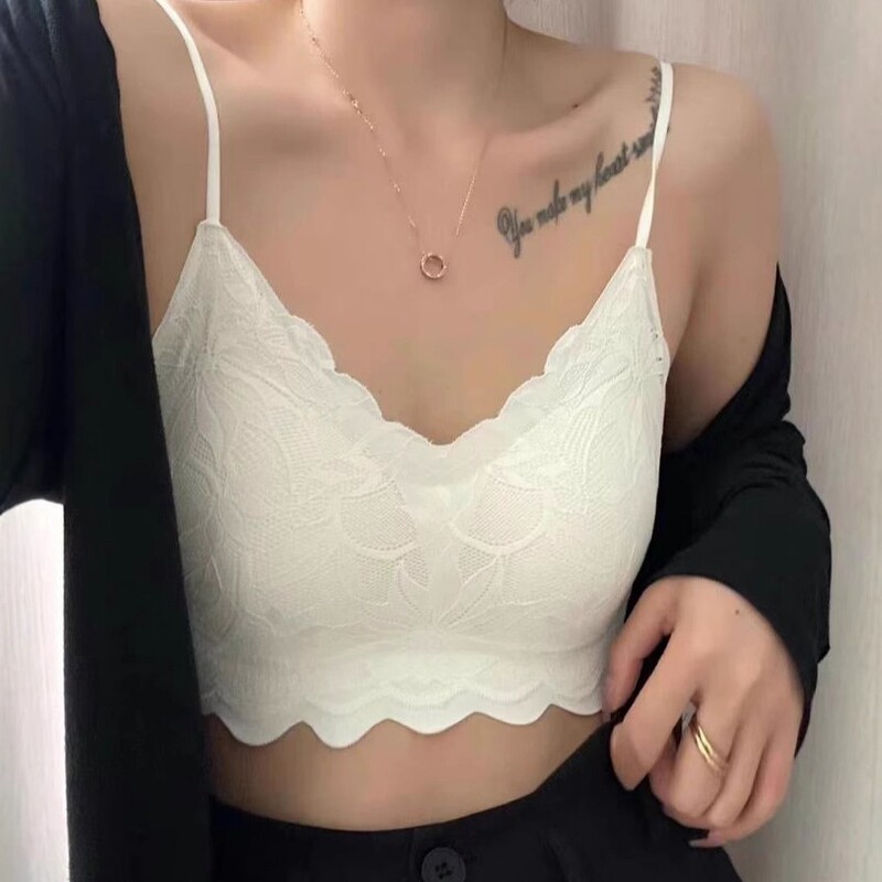Summer Sexy Lace Beautiful Back Inner Wear Women's Padded Bra Without Rims Outer Wear Bottoming Top Women's Camisole