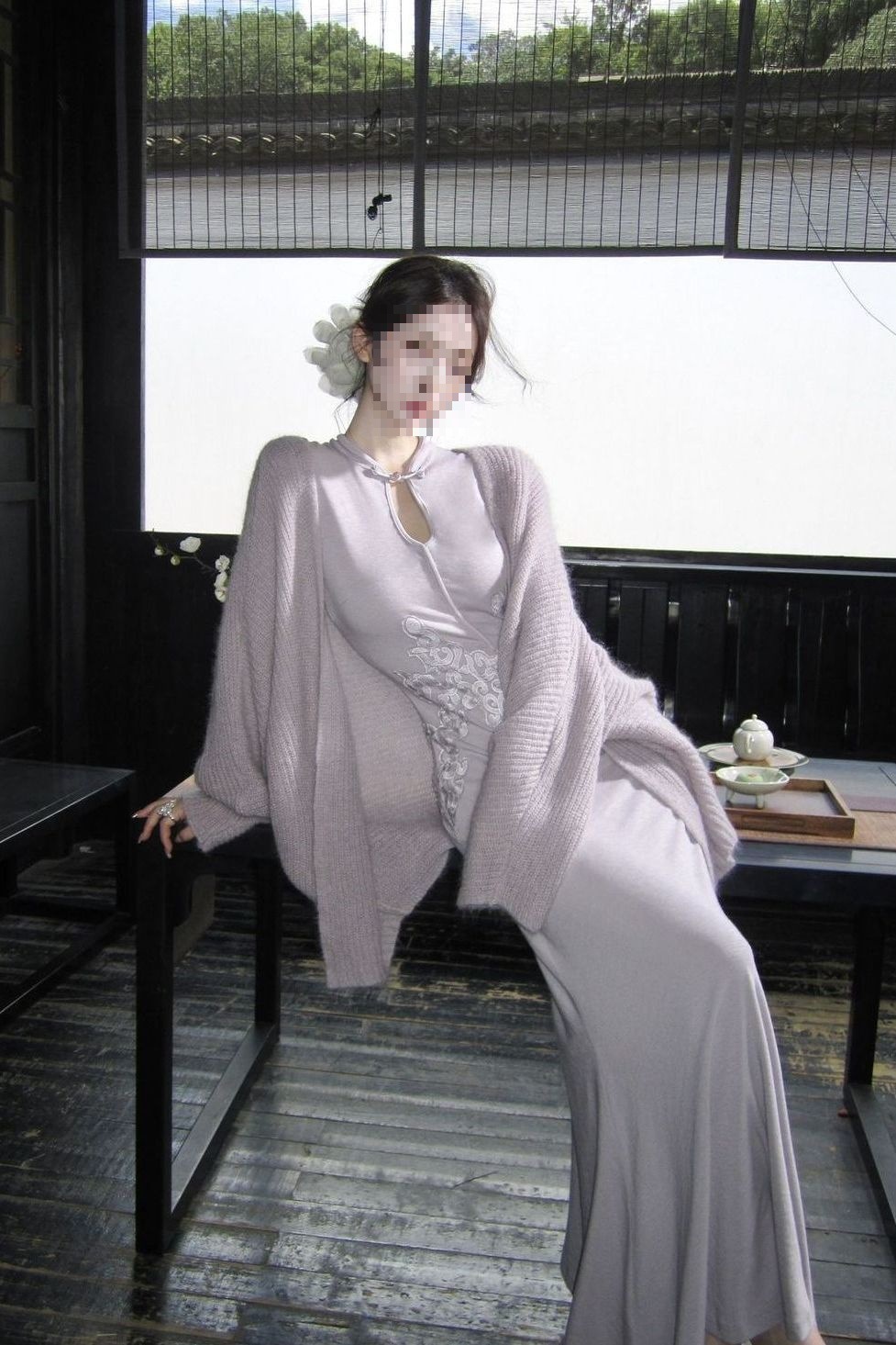 New Chinese Style Retro Button Cheongsam Dress Slim Fit Hip Skirt Women's Autumn Waxy Knitted Shawl Cardigan Two-Piece Set