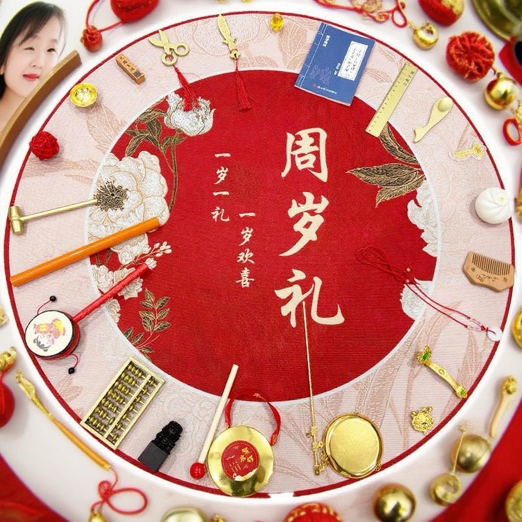 抓周用品套装抓周道具一周岁生日布置玩具抓阄地毯全套t型地毯