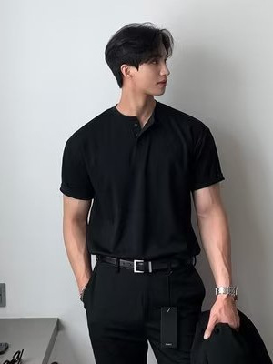 American heavy short-sleeved men's polo shirt mature stable tight cuffs fitness sports casual t-shirt summer Henry collar