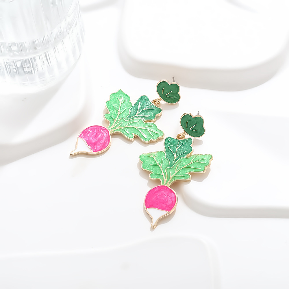 Japanese and Korean Fresh Niche Colorful Oil-Drip Radish Earrings with a Sense of Design, Original New Summer Cool and Sweet Earrings for Women