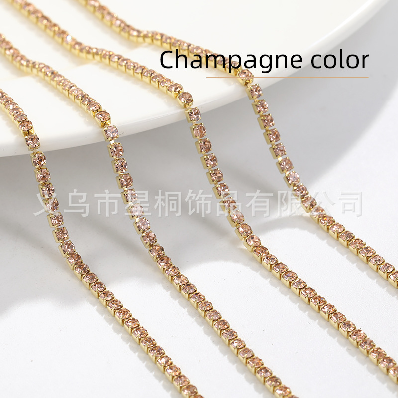 Ventas directas transfronterizas 2mm-3mm fondo de cobre color cuatro esquinas cadena de garras cadena de diamantes densa ropa de bricolaje accesorios para vestidos de novia