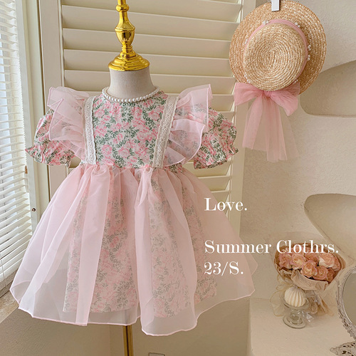 Girls Floral Princess Dress 2024 New Children's Korean Style Puff Sleeve Baby Style Summer Korean Style Dress
