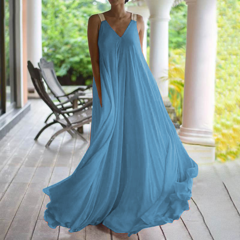 Swing Dress Dresses Type Polyester Fabric Type Wholesale Women's Sexy Printing Solid Color Holiday Party Date V Neck Sleeveless Swing Dress