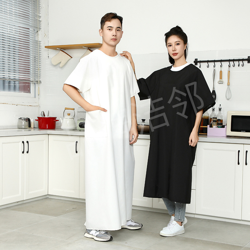 Delantal de cocina para el hogar micro impermeable de estilo fino de verano para adultos manga corta manga inversa ropa de trabajo para hombres y mujeres