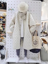 清仓捡漏~夹棉加厚菱格棉衣外套女秋冬宽松长款白色轻薄羽绒棉服