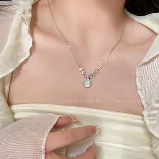 Moonstone Beaded Pendant Necklace Women's Summer Light Luxury Design Niche High-End Accessories Internet Celebrity Best Friend Clavicle Chain