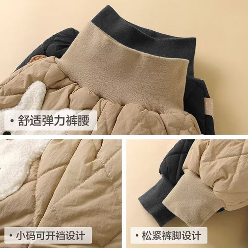 Baby Cotton Pants Children's Winter Outwear Fleece Pants for Boys and Girls, 3-Layer Thickened Winter Pants for Boys, Cartoon Style, Trendy Outerwear
