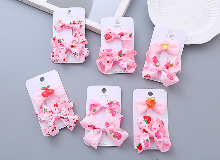 Girl's Sweet Cherry Strawberry Bow Knot Cloth Hair Clip display picture 1