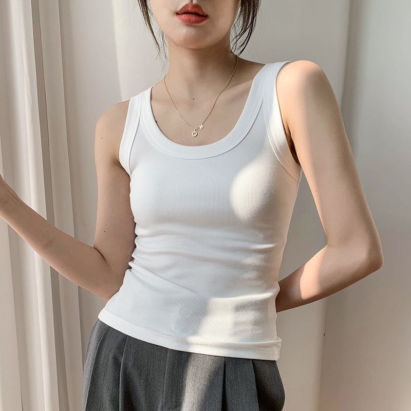 Tiktok white knitted vest female summer with a sleeveless bottom small suspenders sexy slimming outside to wear a short top