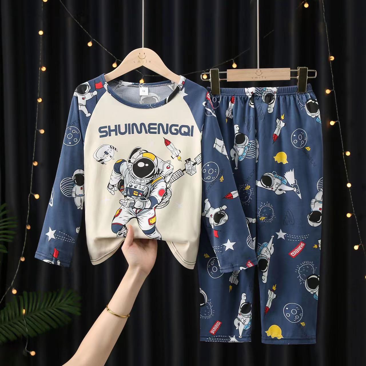 Pajamas for Children, Long-Sleeved Girls, Spring and Autumn Thin Styles, Big Children, Fashionable Girls, Cartoon Printed Home Clothes, Cross-Border Wholesale
