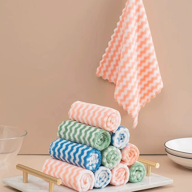 Microfiber kitchen cleaning cloth, polyester+nylon, high absorption, lint‑resistant, 25×25 / 30×40 cm