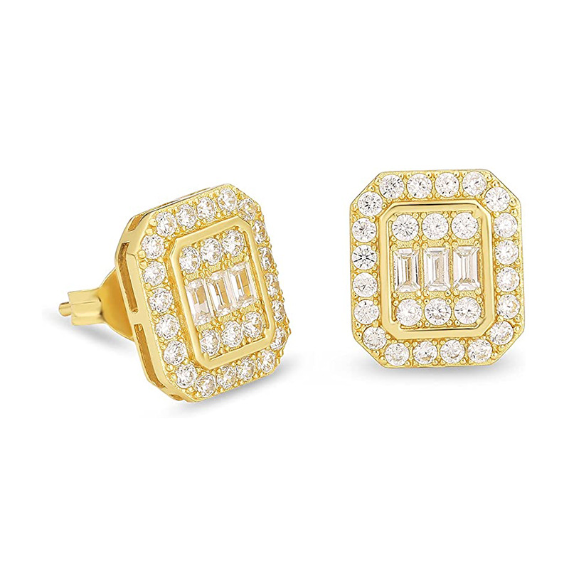 Pendientes de plata S925 con circonitas cuadradas para hombre, estilo hip hop, estilo europeo y americano._voghion.com