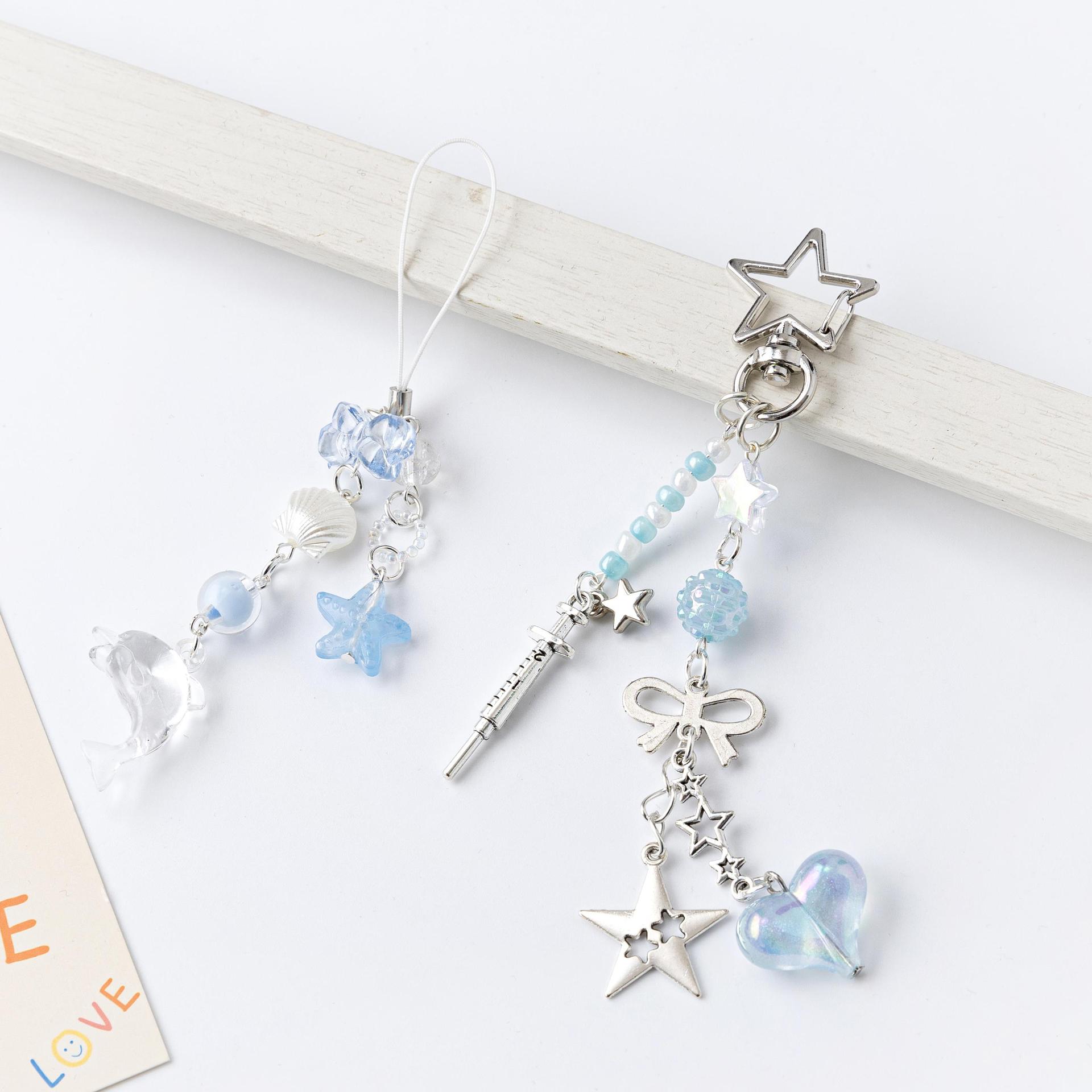 欧美跨境饰品海洋之星吊坠钥匙扣女生甜美风海豚珍珠手机链配件