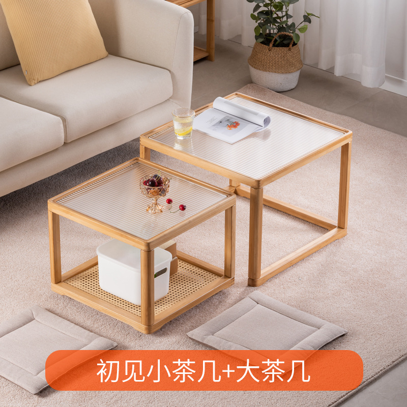 Mesa de té de vidrio Changhong de estilo japonés sala de estar hogar pequeño apartamento móvil lado cuadrado varios combinación de tamaño mesa de té de ratán