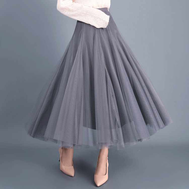 2025 Spring and Summer Swing Puffy Ankle-Length Skirt High Waist Slim Fairy Skirt Mesh Skirt A-Line Skirt