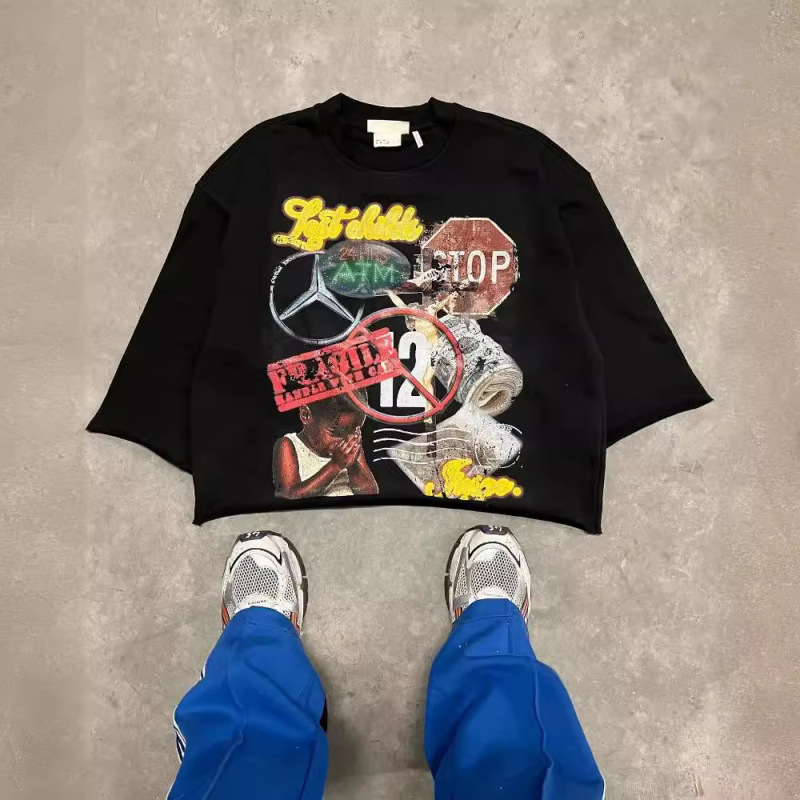 欧米の越境落書きプリントtシャツ五分袖ゆったりヒップホップ上着ファッションブランドシリーズ|undefined