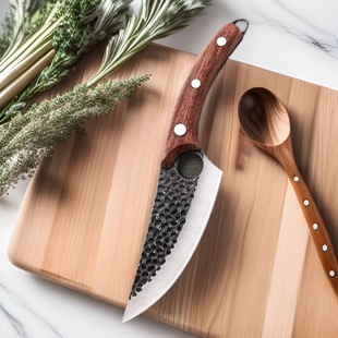 Factory Direct Sale Hammered Forged Boning Knife Butcher Curved Knife for Cutting Meat, Pig, and Sheep Skinning, Wooden Handle Boning Knife