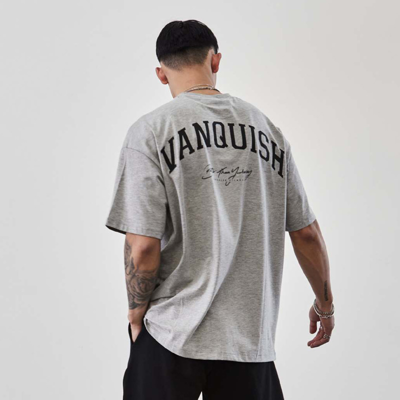 Pánské tričko VANQUISH oversized, čistě bavlněné tričko s kulatým výstřihem a krátkým rukávem, běžecké, tréninkové, ležérní_voghion.com