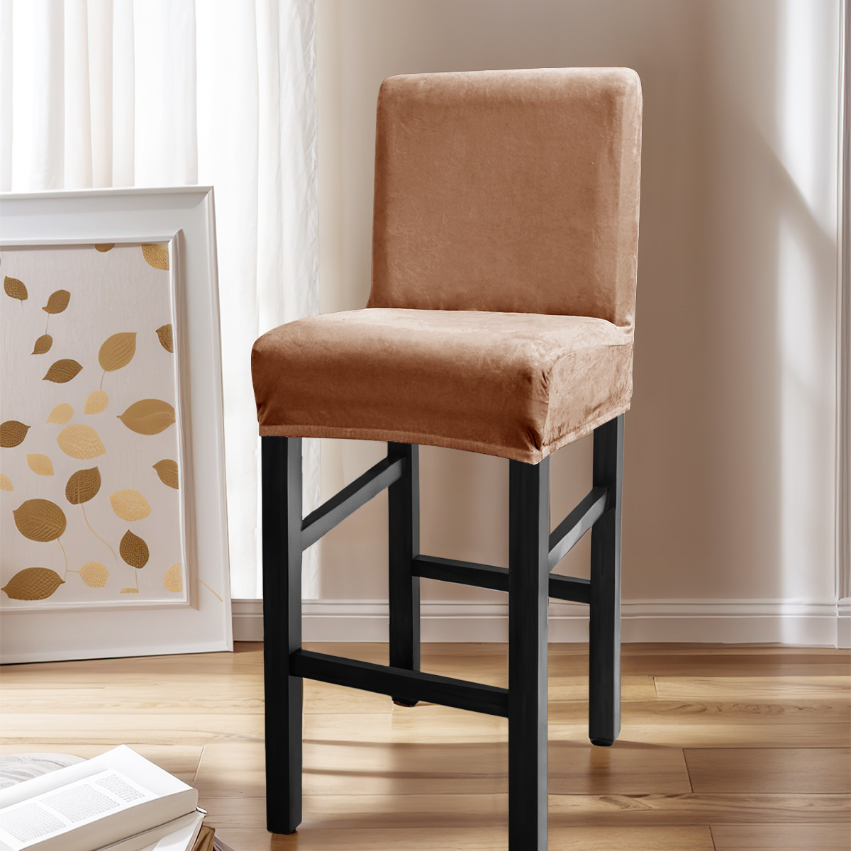 Amazon transfronterizo color sólido elástico plata silla cubierta polvo bar restaurante cubierta de silla de espalda baja temu