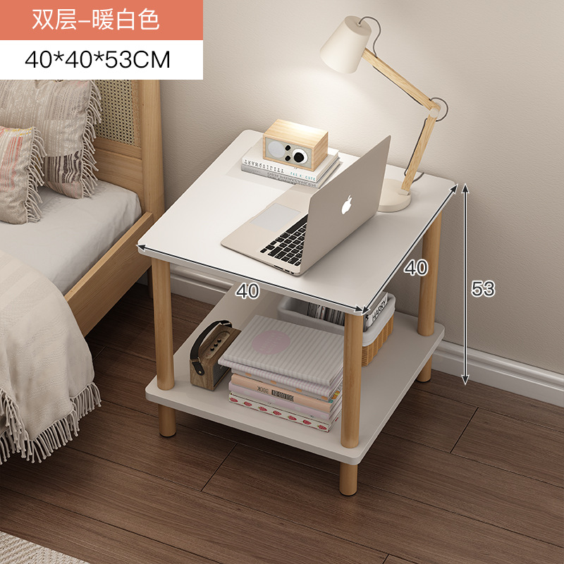 Mesita de noche simple mesa de noche moderna estante de almacenamiento de doble capa sala de estar sofá pequeña mesa de café dormitorio mesa pequeña
