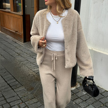 跨境欧美休闲度假时髦皮草毛领大衣外套女装2025秋冬亚马逊独立站