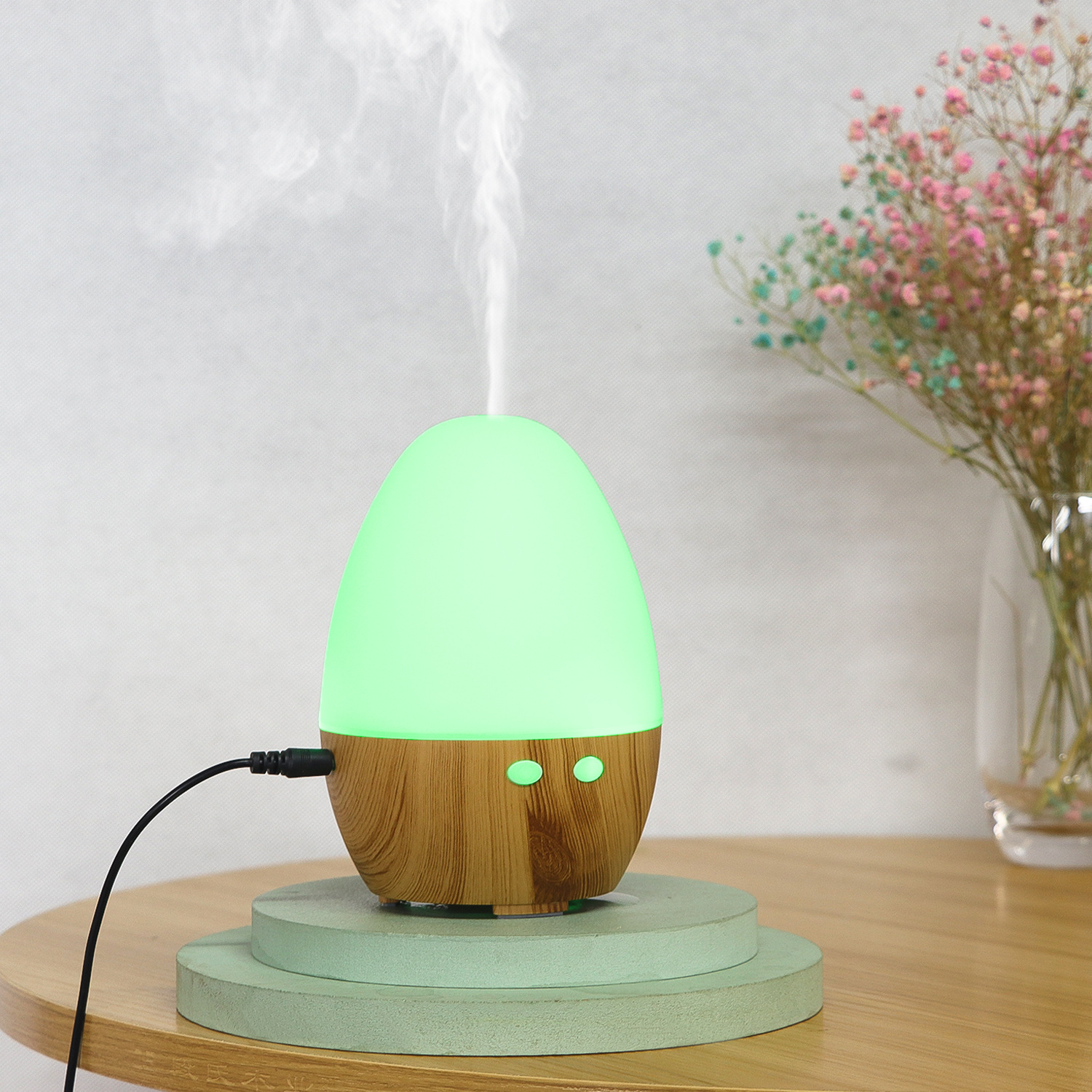 Venta caliente de la fábrica 5V huevo grano madera ronda humidificador USB colorido hogar pequeño mini aceite esencial máquina aromaterapia