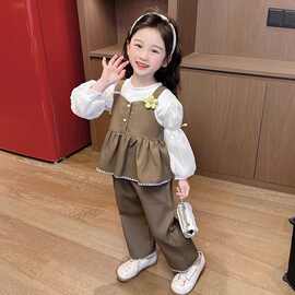 女童套装秋装2025新款韩版儿童洋气时髦衣服女宝宝秋季吊带三件套