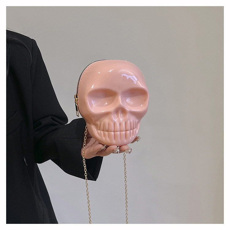 189g Weight Zipper Closure Type Single Shoulder Strap Strap Type Shoulder Bag Bags Type Casual Occasion Plastic Material Skull Pattern All Seasons Season Women's Gender Streetwear Style Oval Shape Mini Size Women's Mini Plastic Skull Streetwear Oval Zipper Shoulder Bag 16