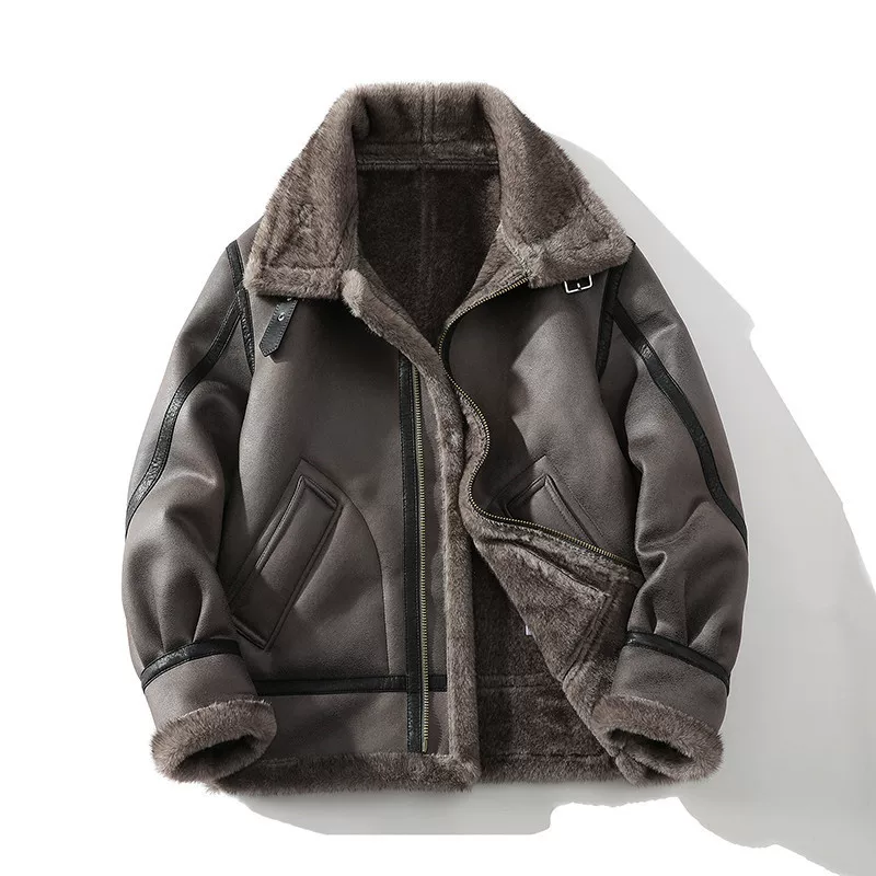 Men's demi-season short warm jacket, brown-gray, sizes M–5XL