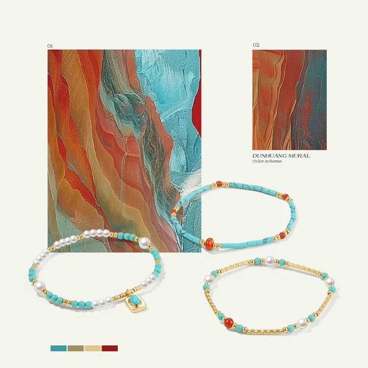 Color String Green Stone Bracelet suit Women's Niche Design Retro Light Luxury Overlapping Beaded Hot Summer Dopamine Jewelry