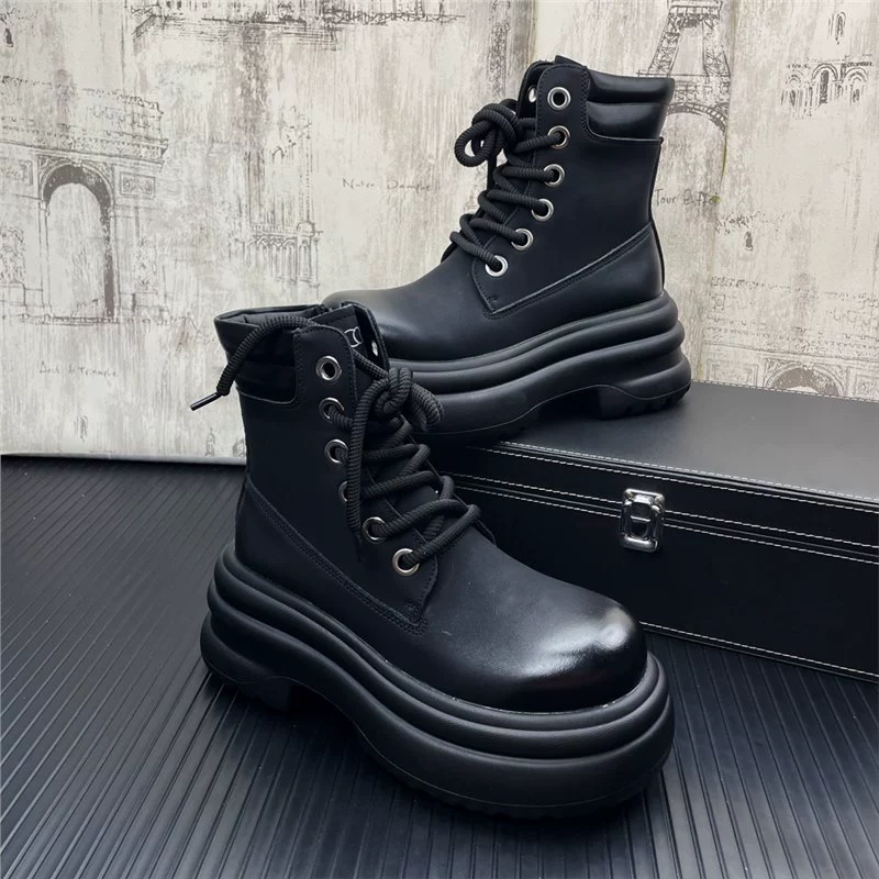 Мужские теплые высокие кожаные сапоги осенью и зимой