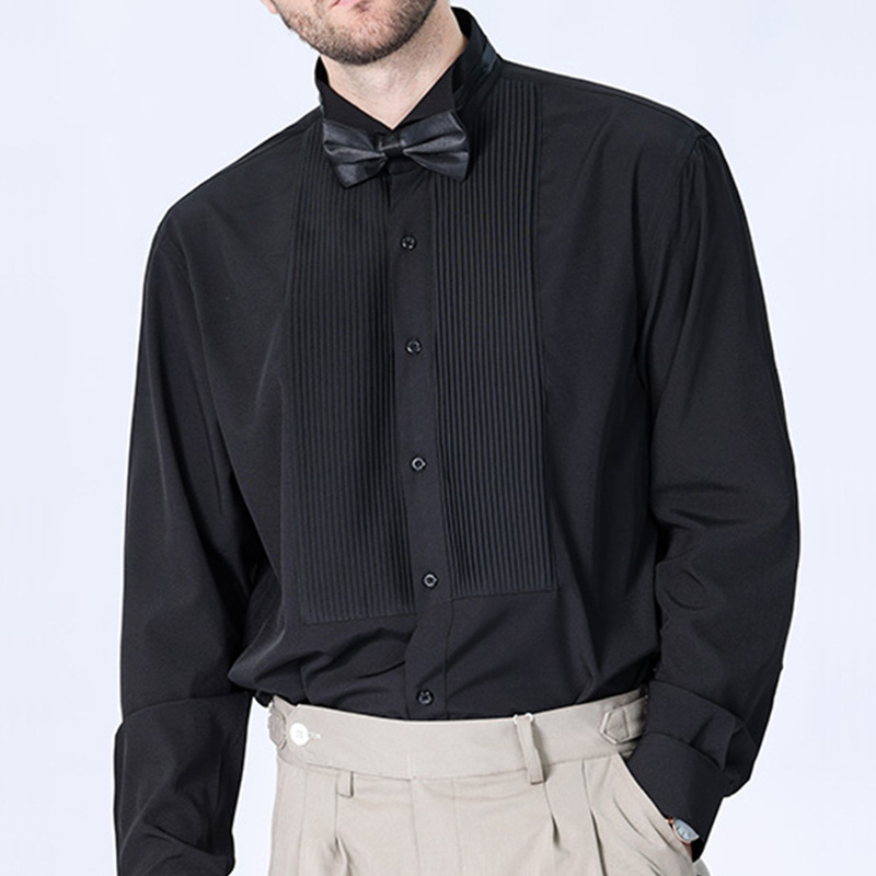 Amazon Men's Fashion Solid Color Long Sleeve Black Shirt Groom Business Commuter Dinner Sense Men's Shin Clothes