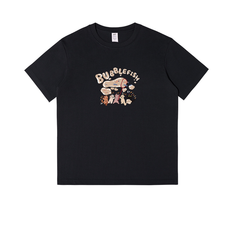 Camiseta de manga corta con estampado de burbujas de dibujos animados de estilo japonés para hombre, corte holgado, algodón puro, camiseta blanca para mujer, informal y versátil para verano. image 7