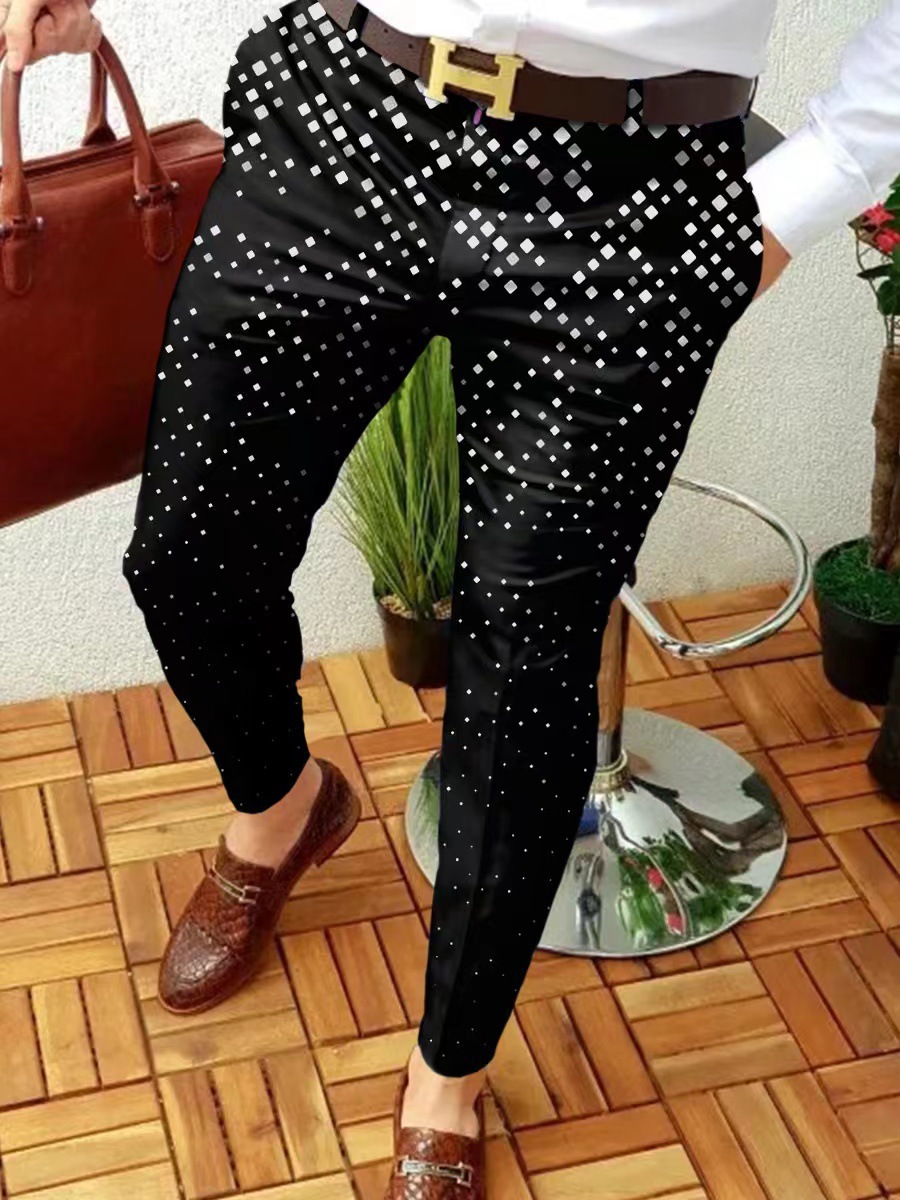 2023 estación independiente transfronteriza europea y americana nuevo patrón casual de los hombres impreso Mediados de cintura traje casual pantalones micro pantalones elásticos