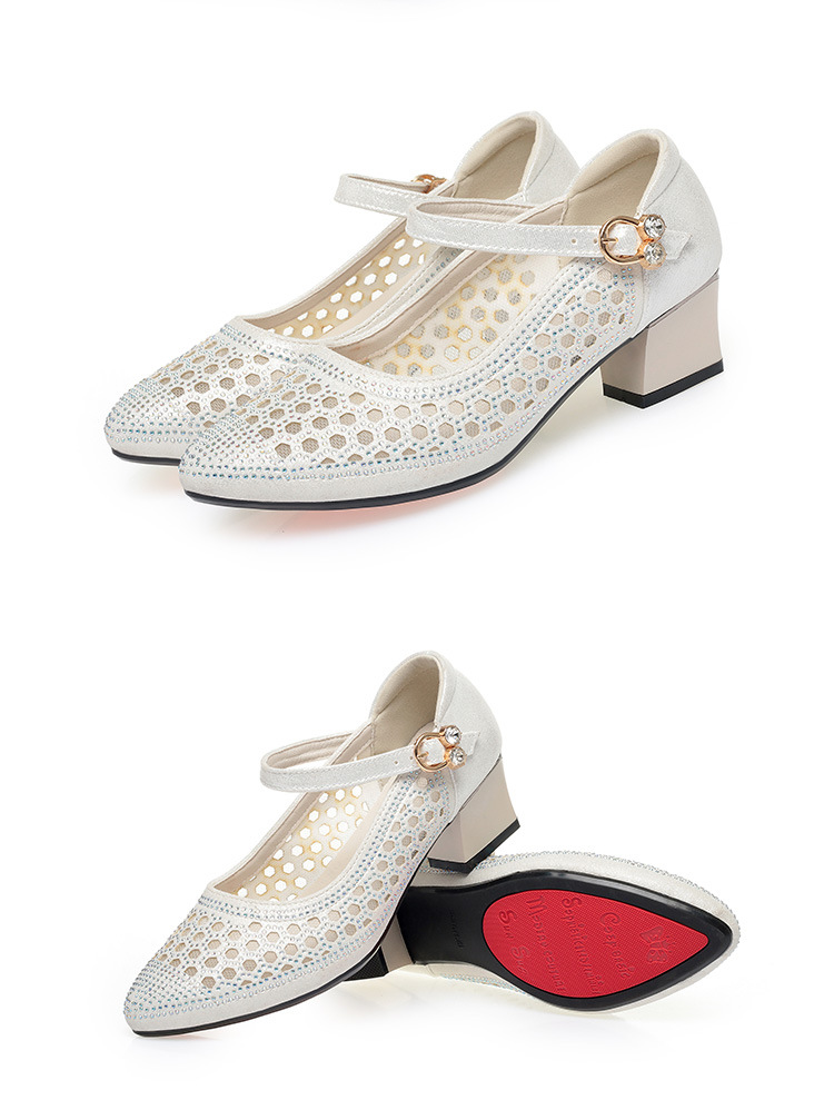 Sandal nữ quai ngang da thật lỗ thoáng mũi kín gót 4.5 cm — Vàng【Gót trung 4.5cm】 chi tiết 13