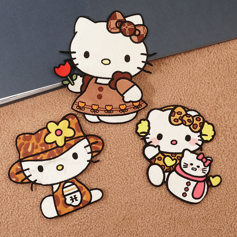 Cute Kate Cat Fashion Clothes Patch Large Embroidery Cloth Sticker Hand-stitched Embroidery Stands Embroidery Pieces Decorative Pattern Flowers