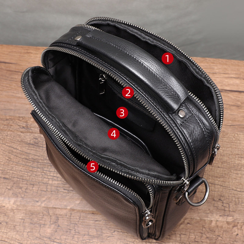 Túi đeo chéo nam da bò thật cổ điển nhiều ngăn dung tích lớn 29×11×17 cm — Màu đen