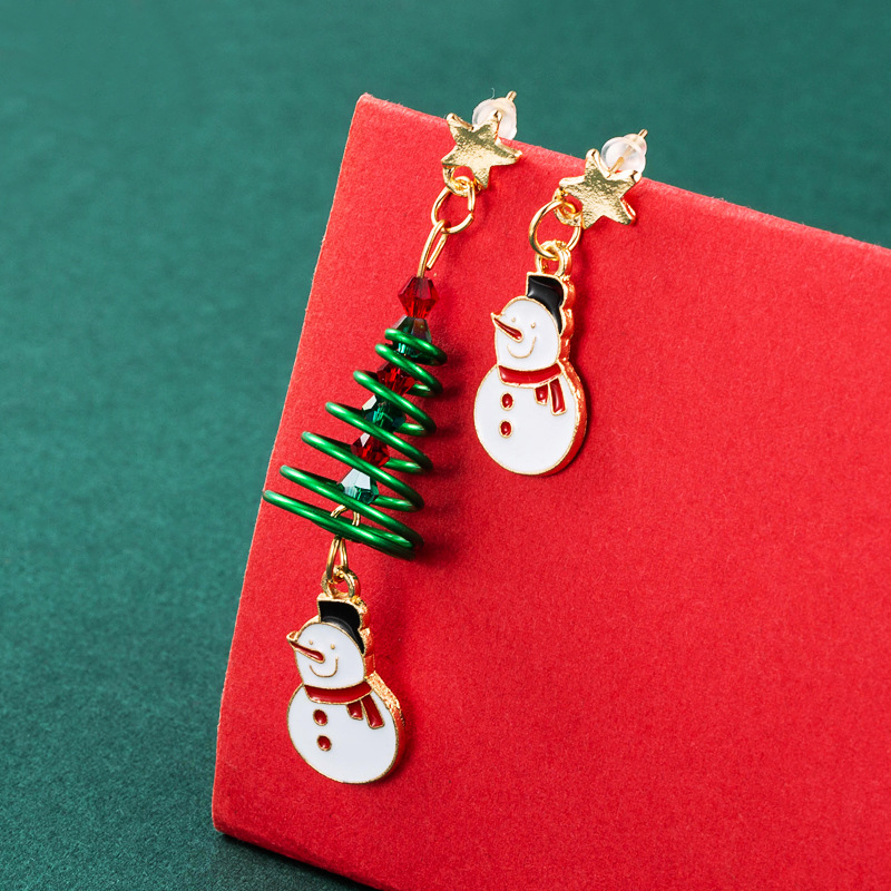 Christmas Ornament Snowflake Snowman Spiral Tree Earrings Wholesale Nihaojewelry display picture 5