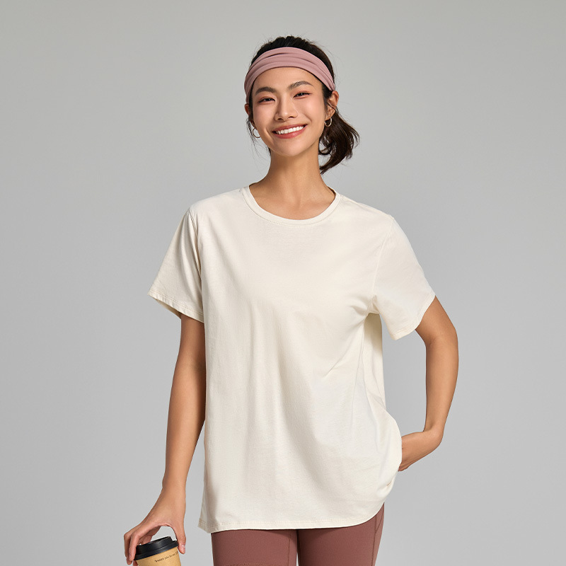 純綿ゆるいtシャツ夏の涼感速乾運動上着女性純色氷感半袖ヨガフィットネス服|undefined