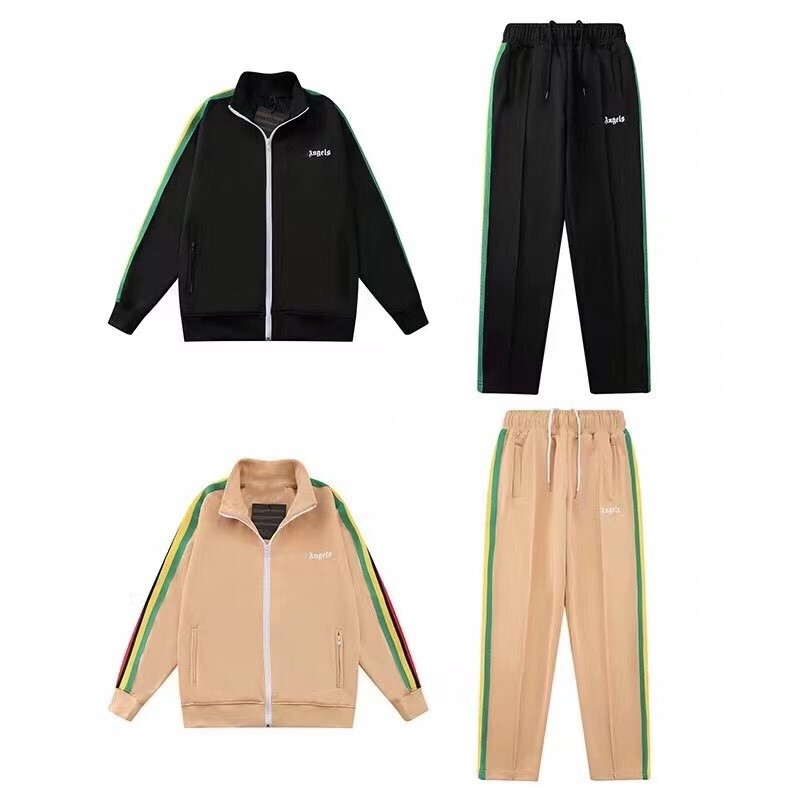 Cross-Border European and American Trendy Brand Palm Angel Rainbow Strip Color Matching Jacket Men's and Women's High Street Casual Sports Pants Suit Cross-Border European and American Trendy Brand Palm Angel Rainbow Strip Color Matching Jacket Men's and Women's High Street Casual Sports Pants Suit