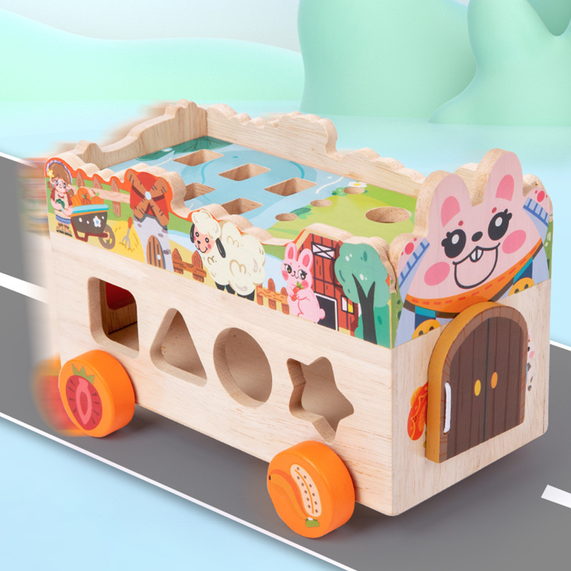 Forma de coche animal a juego Montessori educación temprana multifuncional granja pesca cognitiva rábano tirando niños y niñas juguetes educativos