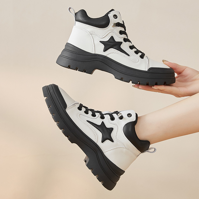 Boots for Women 2025 Autumn and Winter New Korean Style Star Style One-Leg Elastic Band High-Top Casual Shoes Women's Short Boots